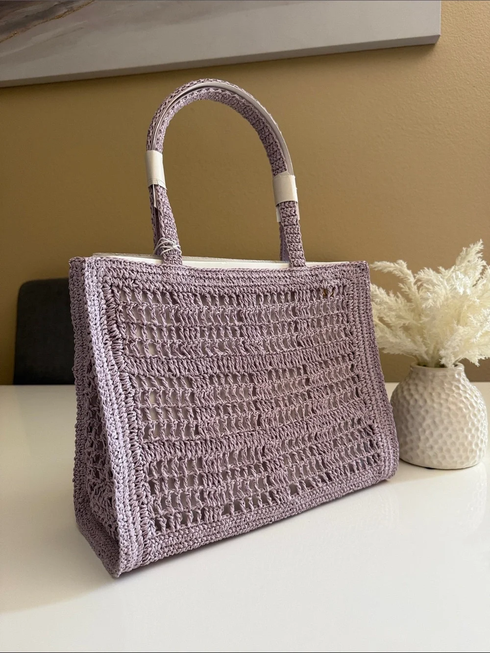 NWT , tory burch ELLA HAND-CROCHETED SMALL TOTE pale purple